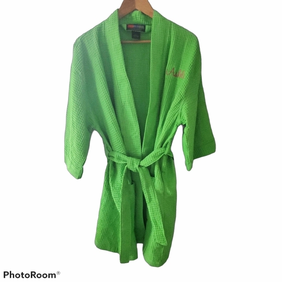 Terry Town Green Waffle Knit Robe One Size - Picture 1 of 5